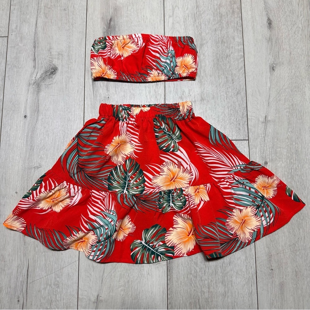 SHEIN Red Floral Two-Piece Set
